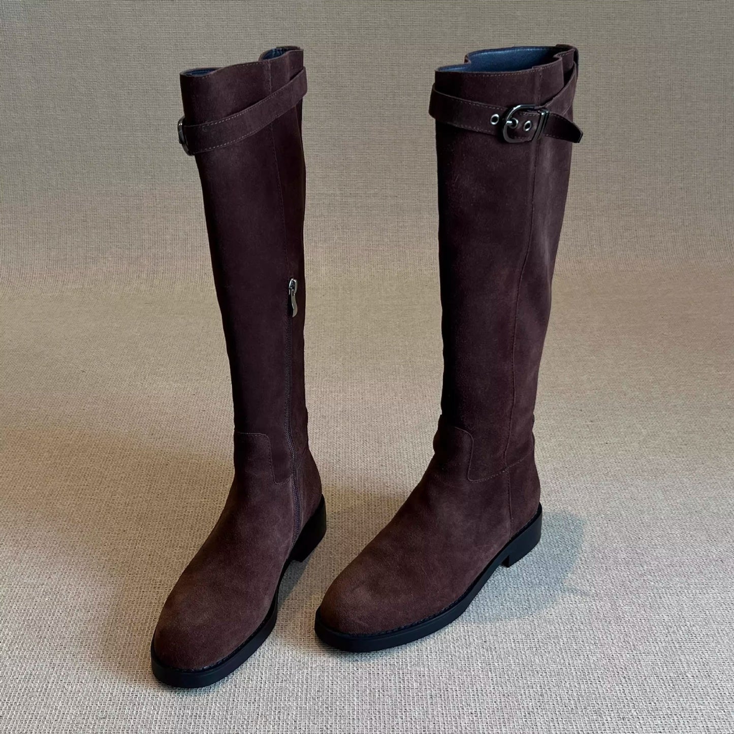 Western Cowboy Long Female Suede Chunky Boots
