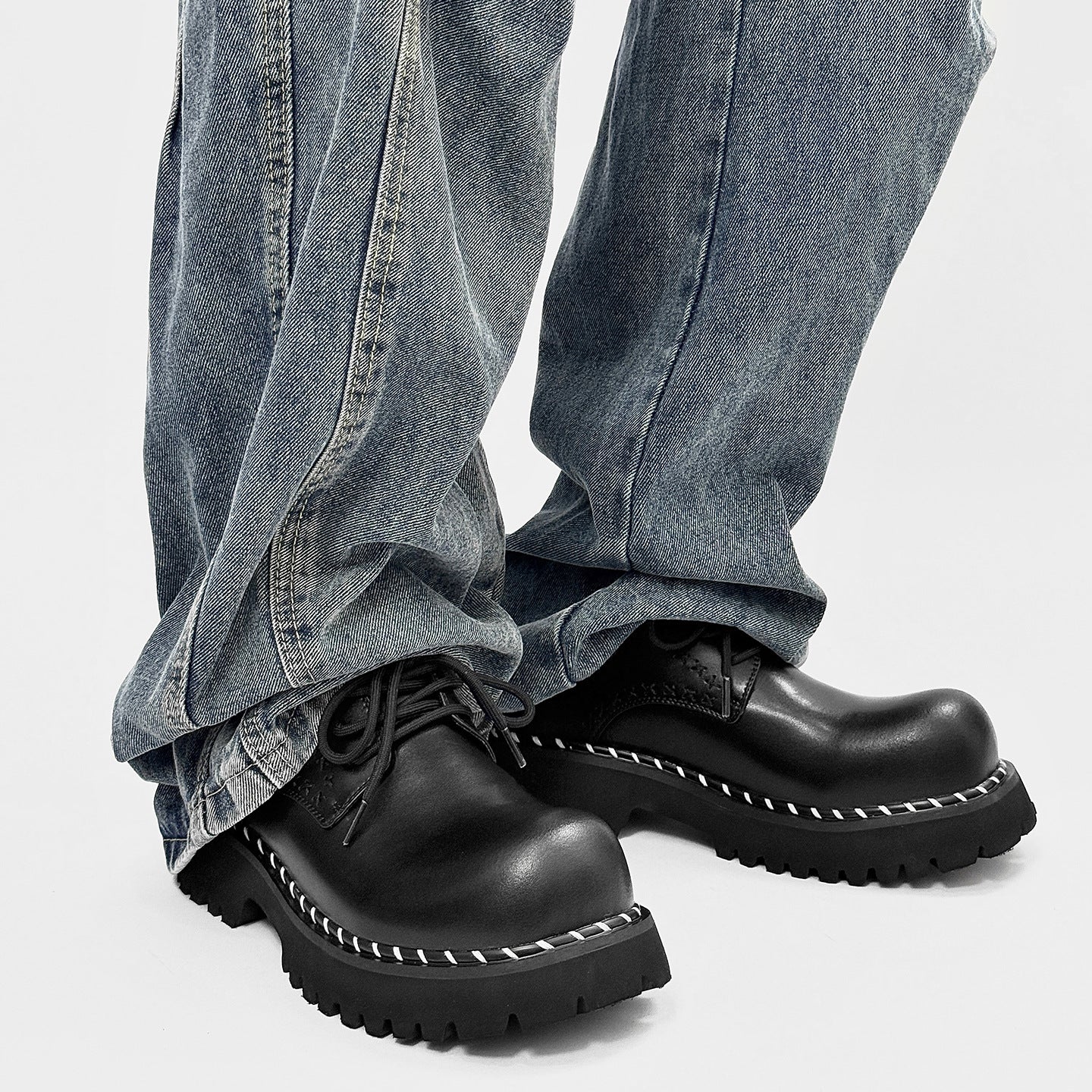 Thick Bottom Derby Elevator Wild Black Retro Design Niche Leather Shoes