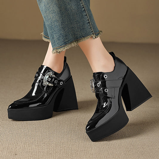 Women's Mouth Pumps Black Platform Thick Bottom Pointed Women's Fashion Shoes