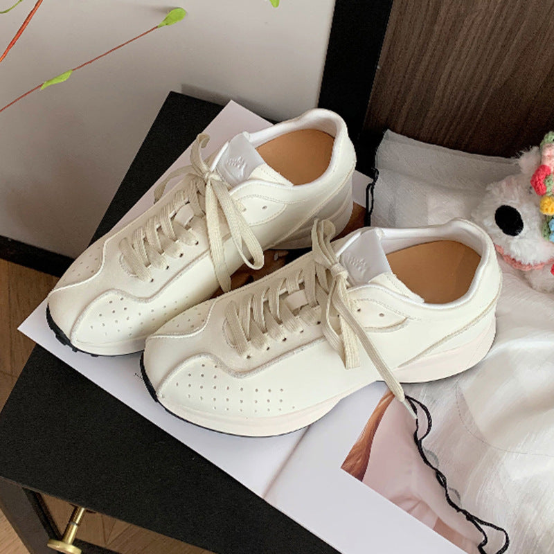 Women's Classic Style Platform Inner Height Increasing German Training White Sports Casual Shoes