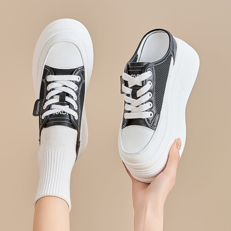 Women's Thick Bottom Platform Leisure White Breathable Skateboard Solid Women's Casual Shoes