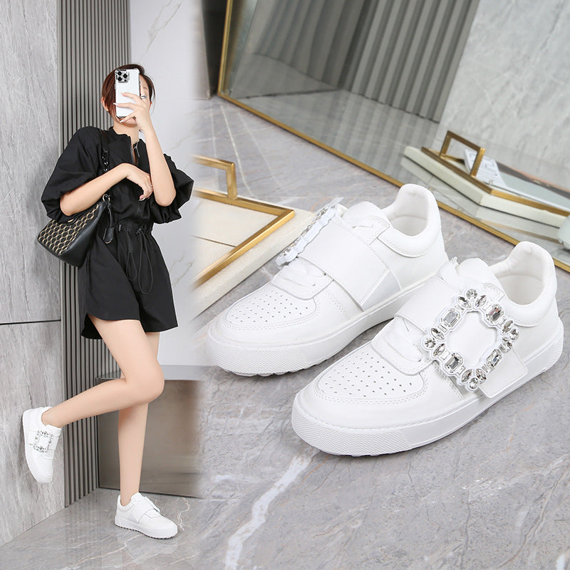 Women's Drill Buckle Fashion White Genuine Board Sports Casual Shoes