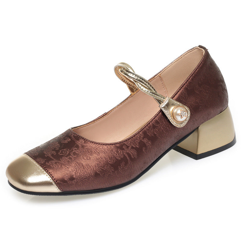 Women's Genuine Shallow Mouth Spring Thick Soft Bottom Leather Shoes