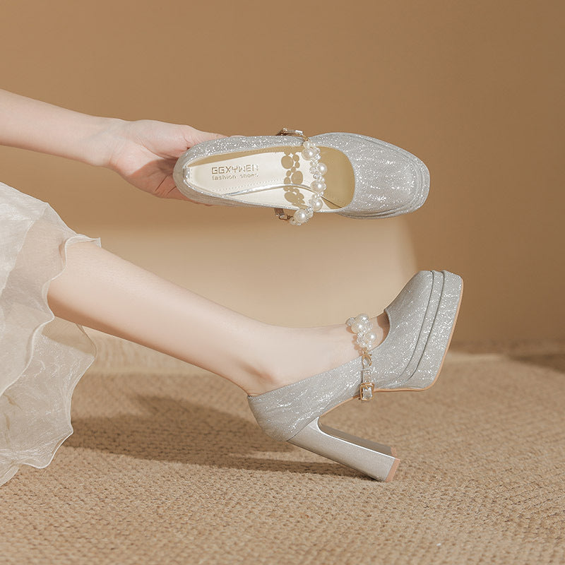 Women's Rhinestone Waterproof Platform Thin Glittering Beautiful High Wedding Women's Casual Shoes