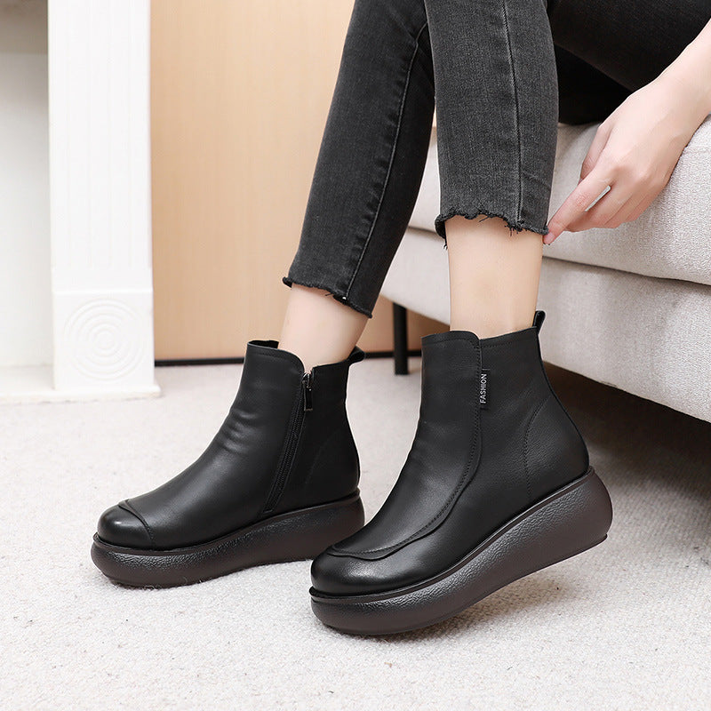 Women's Plus Veet Thermal Mom Round Toe Side Women's Leather Boots
