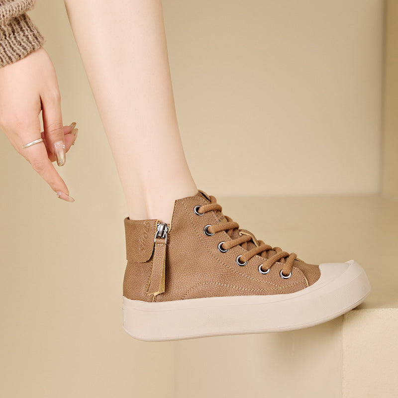Women's Large Size Retro Ankle Side Zipper Board Plus Women's Leather Boots