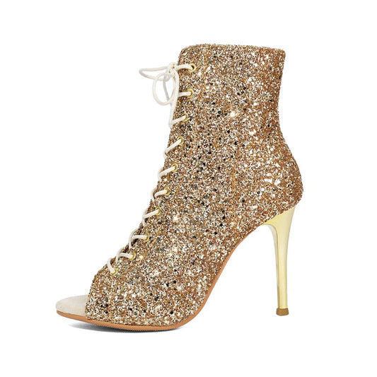 Jazz Peep Toe Gold Sequins Dancing High Heeled Sandals
