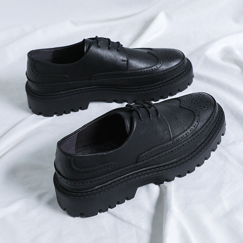 Men's Korean Fashion Green Less British Hair Leather Shoes