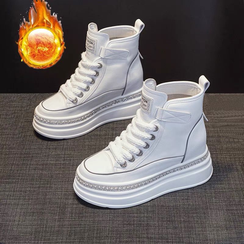 Genuine Platform White Small High Top Inner Height Increasing Women's Casual Shoes