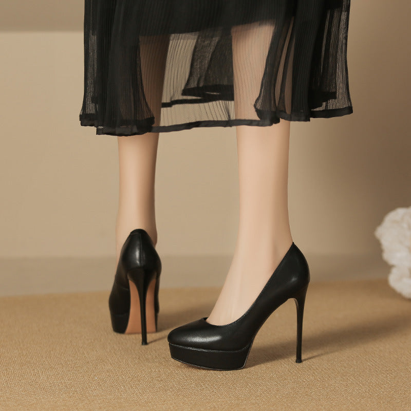 Women's Sexy Waterproof Platform High Not Tired Feet Temperament Round Toe Heels