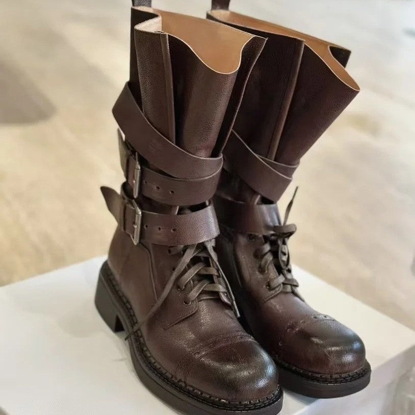 Women's Chunky British Martin Retro Large Size Women's Leather Boots