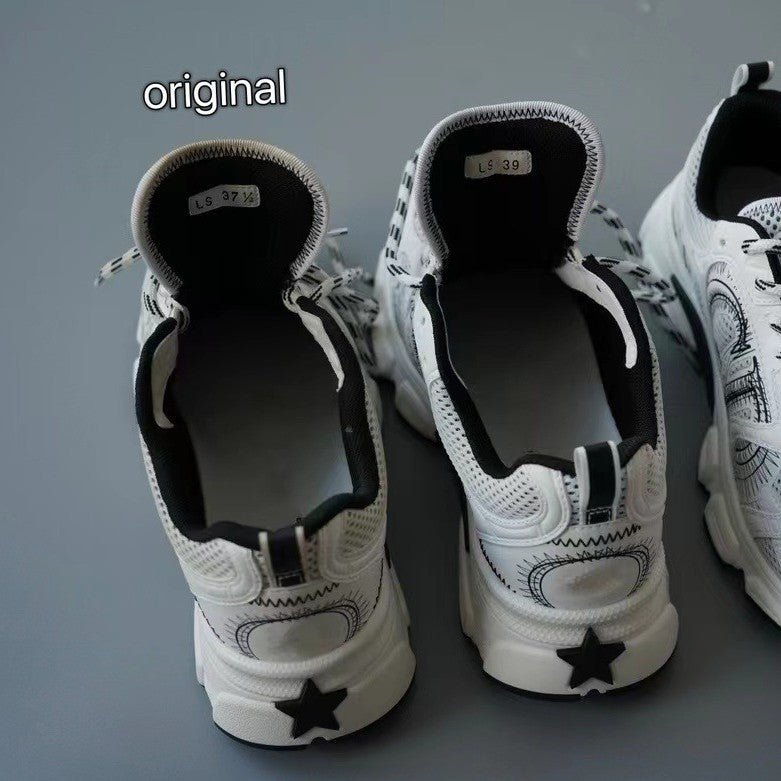 Women's Haute Couture Small Dad White Platform Genuine Splicing Mesh Surface Casual Shoes