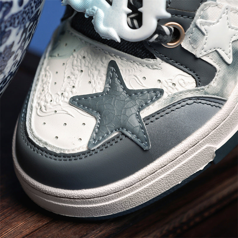 Men's National Fashion Small Dragon Limited Blue White Porcelain Platform Star Men's Casual Shoes