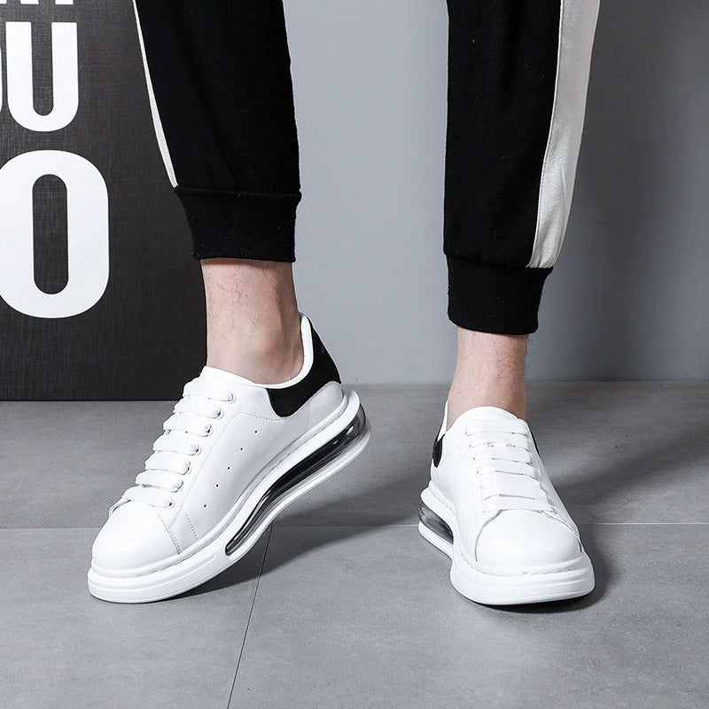 Men's & Women's Air Cushion White Korean Platform Height Increasing Men's Casual Leather Shoes