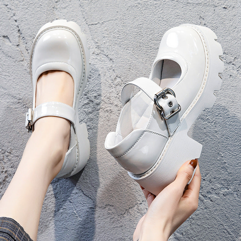Women's Trendy Spring British Style Thick Bottom Low-cut Chunky Round Head Heels