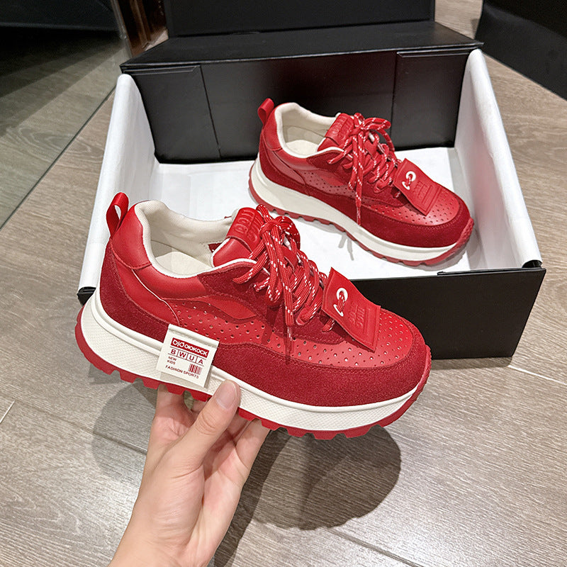 Women's Thick-soled Breathable Invisible Elevated White German Sports Casual Shoes