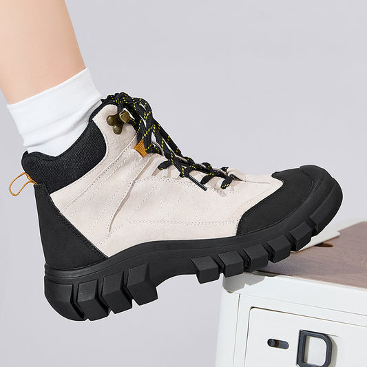 Women's Outdoor Fleece-lined Martin Thick Bottom Height Increasing Insole British Style Women's Leather Boots