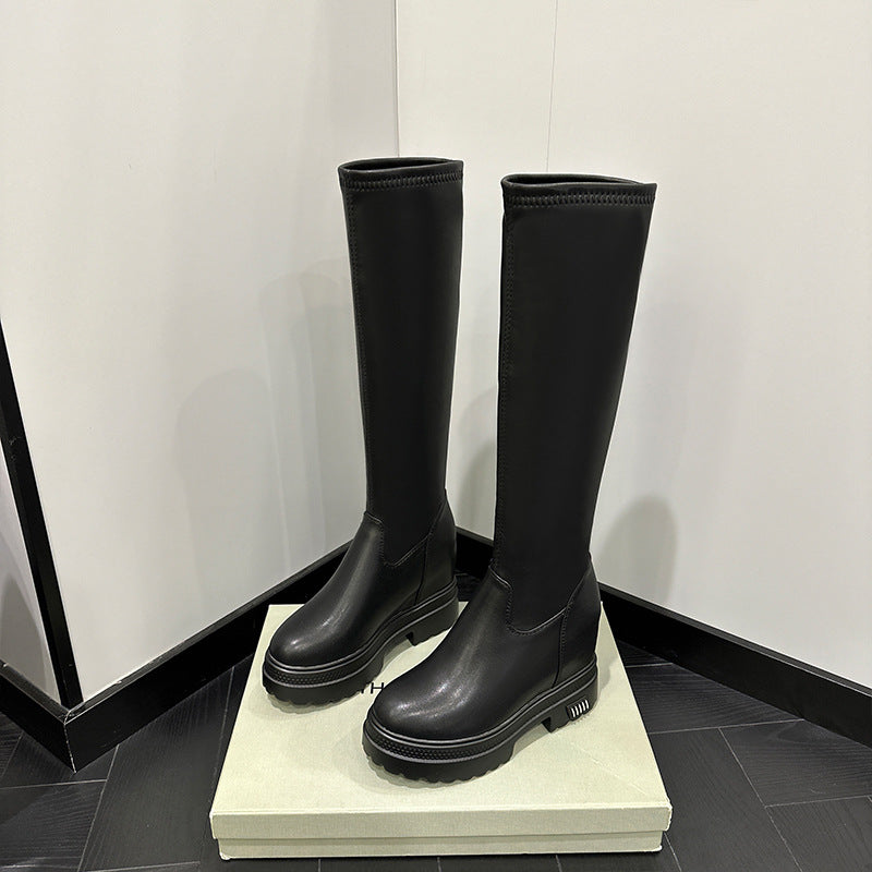 Women's Increasing Insole Stretch Knight Platform Thin Small Fleece-lined Below The Boots