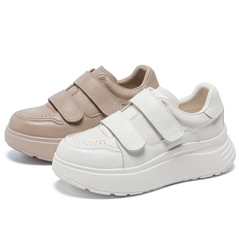 Women's Genuine Retro White Platform Hight Increasing Board Casual Shoes