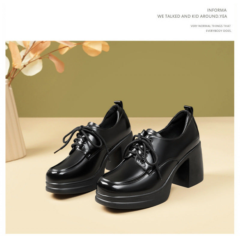 Women's Autumn Platform High Waterproof Genuine Bright British Women's Fashion Shoes