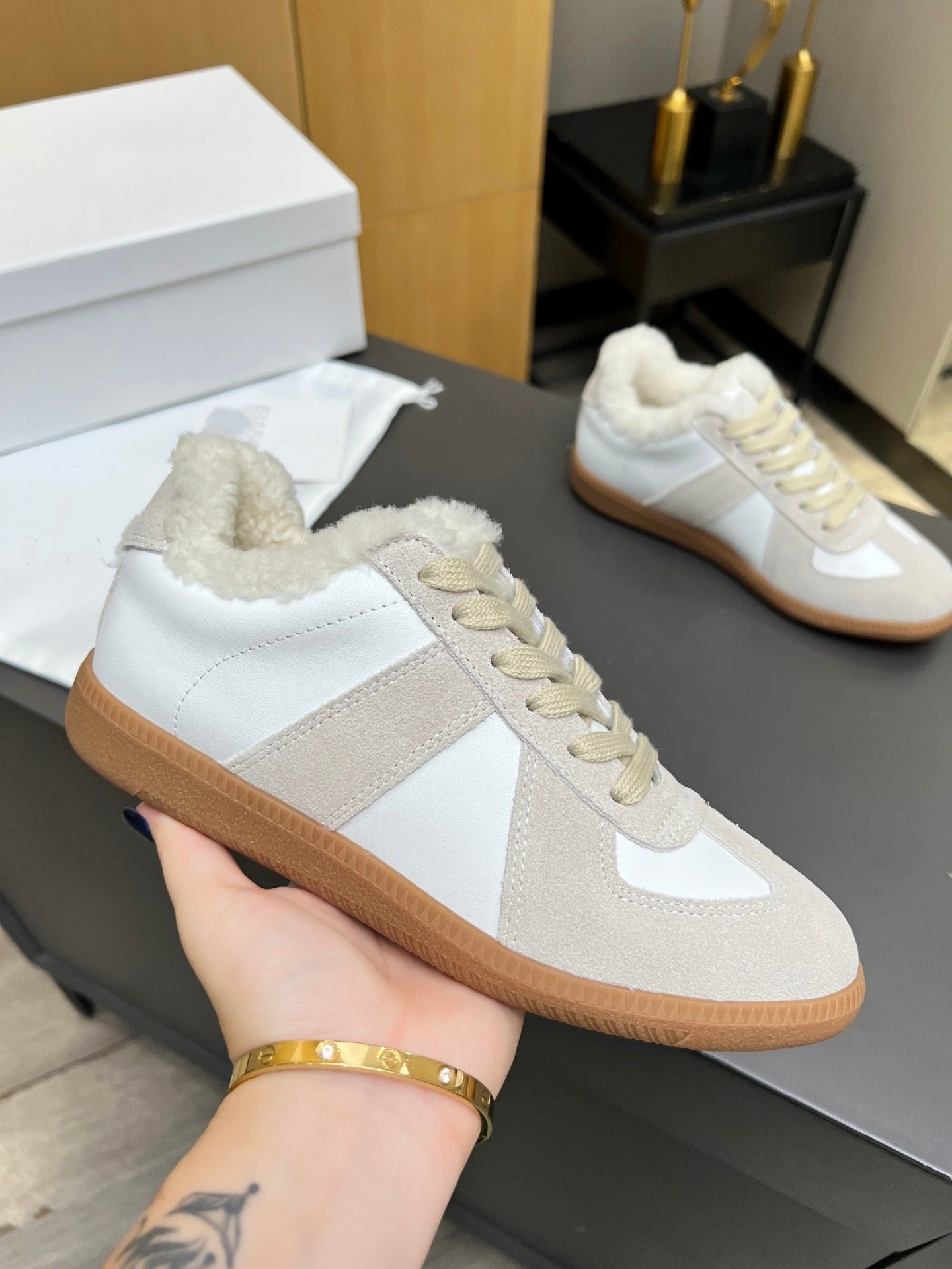 Women's Fleece-lined German Training Real Wool Lining Sports Casual Shoes