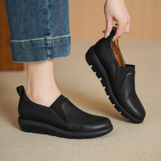 Women's Super Soft Sheepskin Platform Genuine Bottom Deep Mouth Pumps Leather Shoes