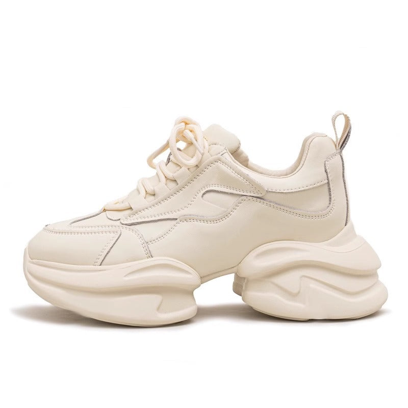 Women's Small Cowhide Dad Thick Bottom Increased Women's Sports Shoes
