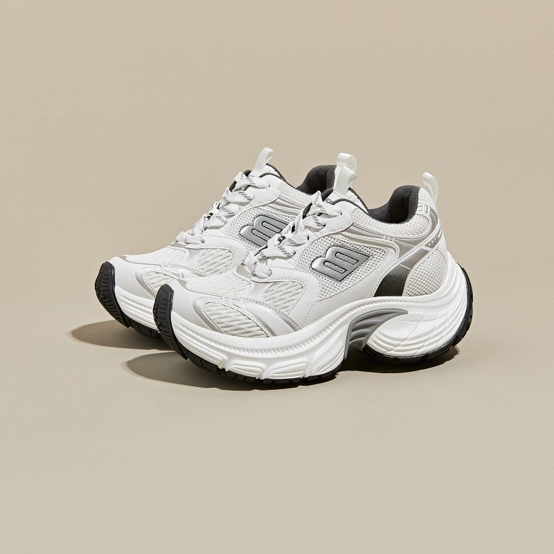 Women's White Platform Dad Spring Mesh Breathable Retro Lightweight Height Men's Shoes