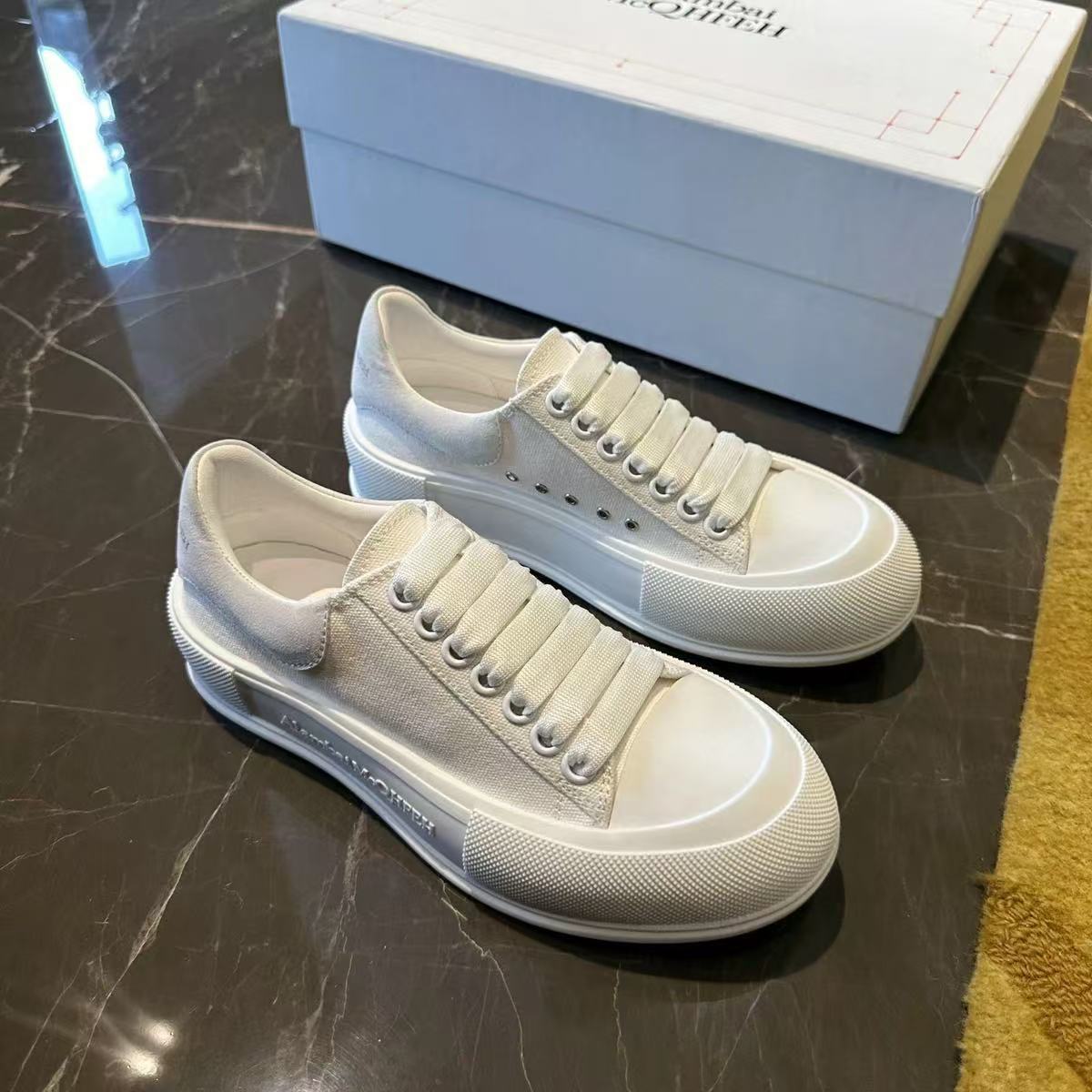 Women's Mcqueen Thick-soled Height Increasing White Fashionable Sneakers