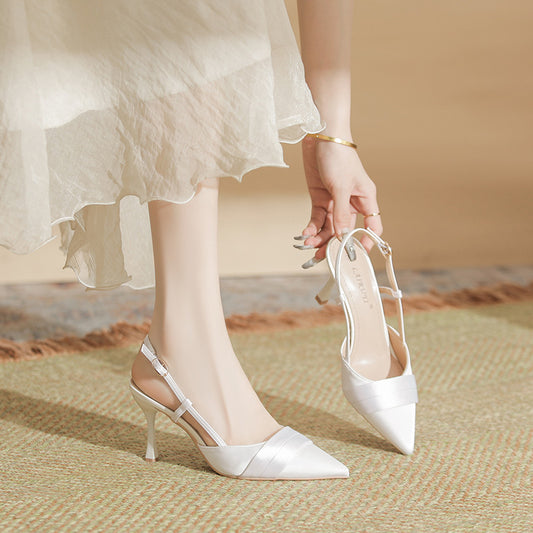 Women's Stilettos Pointed French Style Temperament Satin Buckle Simple Heels