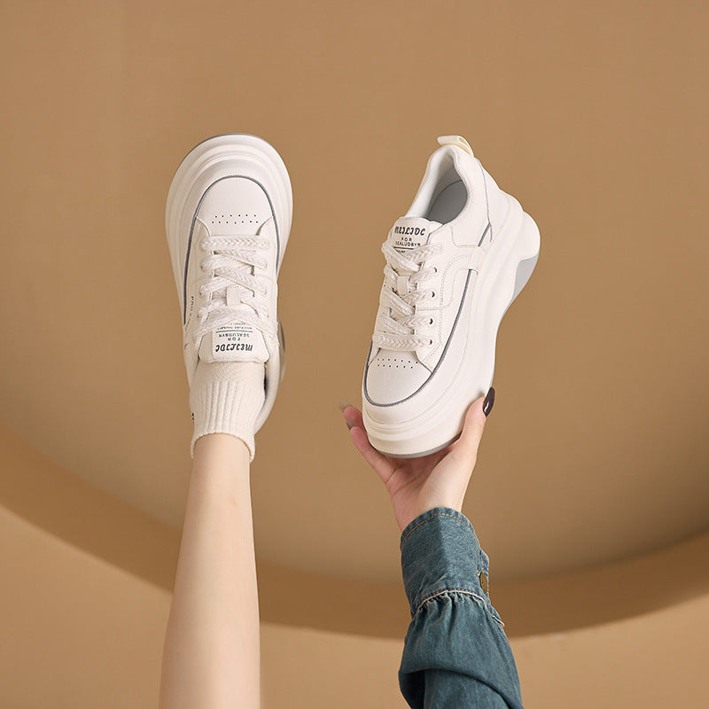 Women's White Korean Platform Inner Height Increasing Board Color Casual Shoes