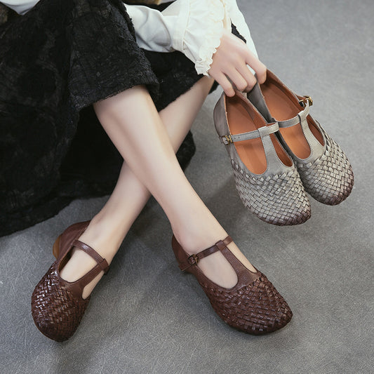 Mouth Woven Mary Jane First Layer Women's Casual Shoes