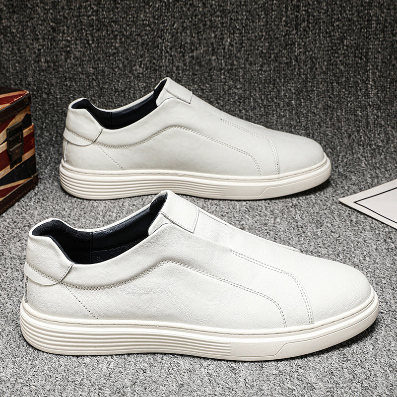 Men's Outdoor Slip-on Elastic Band British Fashion Men's Casual Leather Shoes