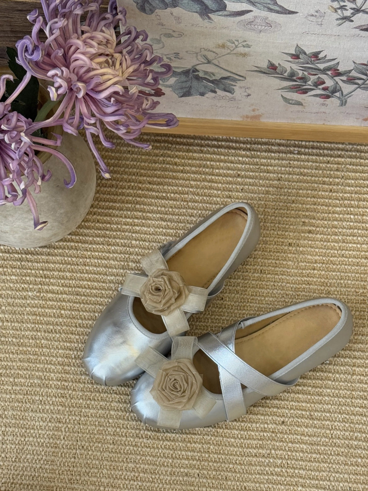 French Flat Flower Mandarin Duck Shallow Mouth Pumps Female Summer Women's Fashion Shoes