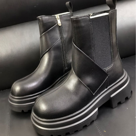 Men's Increasing Chelsea Trendy Slip-on Platform Round Head British Style Fashion Men's Martin Boots