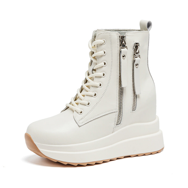Women's Korean Platform White Sports Ankle Women's Leather Boots