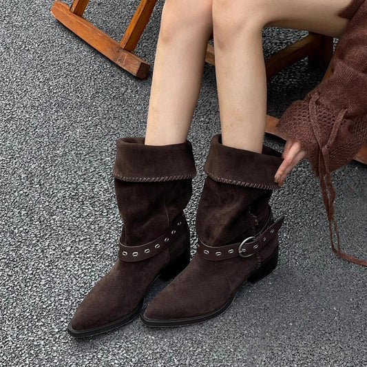 Women's Early Autumn Retro Middle Western Pointed Women's Leather Boots