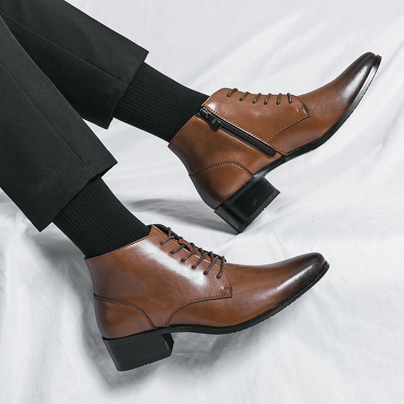 Men's Genuine Pointed Korean Trendy British Red Hair Stylist Men's Martin Boots