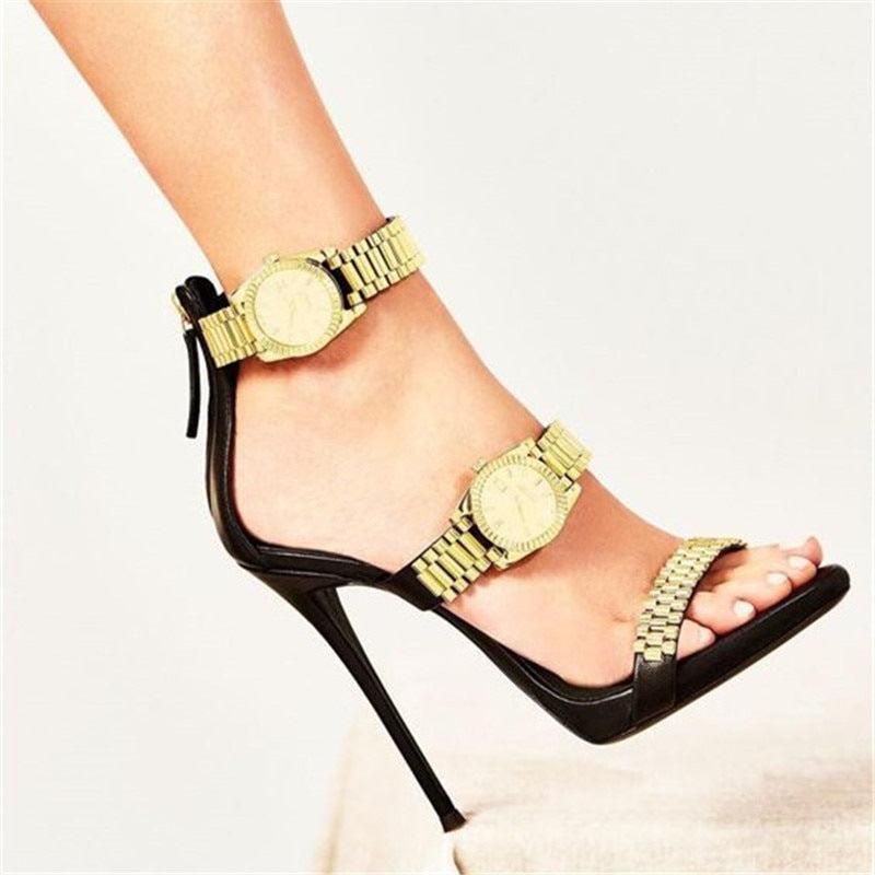 Women's Runway Golden Decoration Open Toe Women's Fashion Shoes