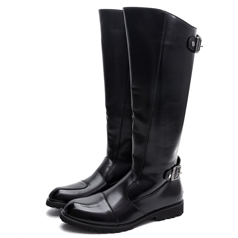 Men's High Retro Long Martin Zipper British Motorcycle Cowboy Knight Style Men's Leather Boots