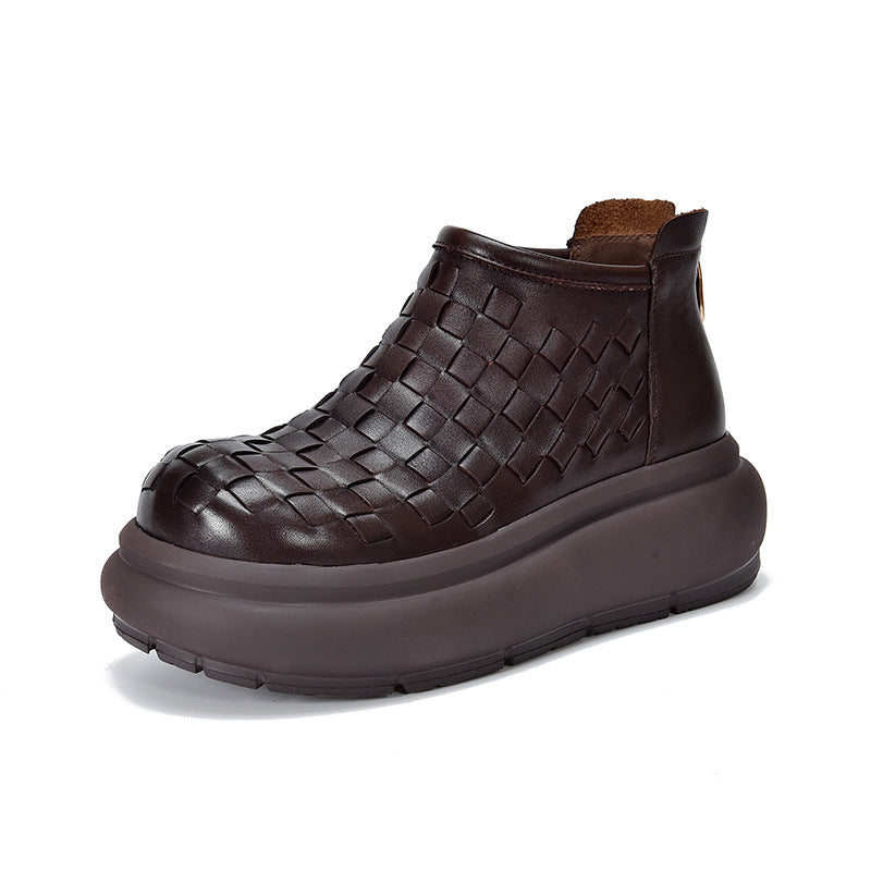Women's Ankle Vintage Platform With First Layer Of Women's Leather Boots