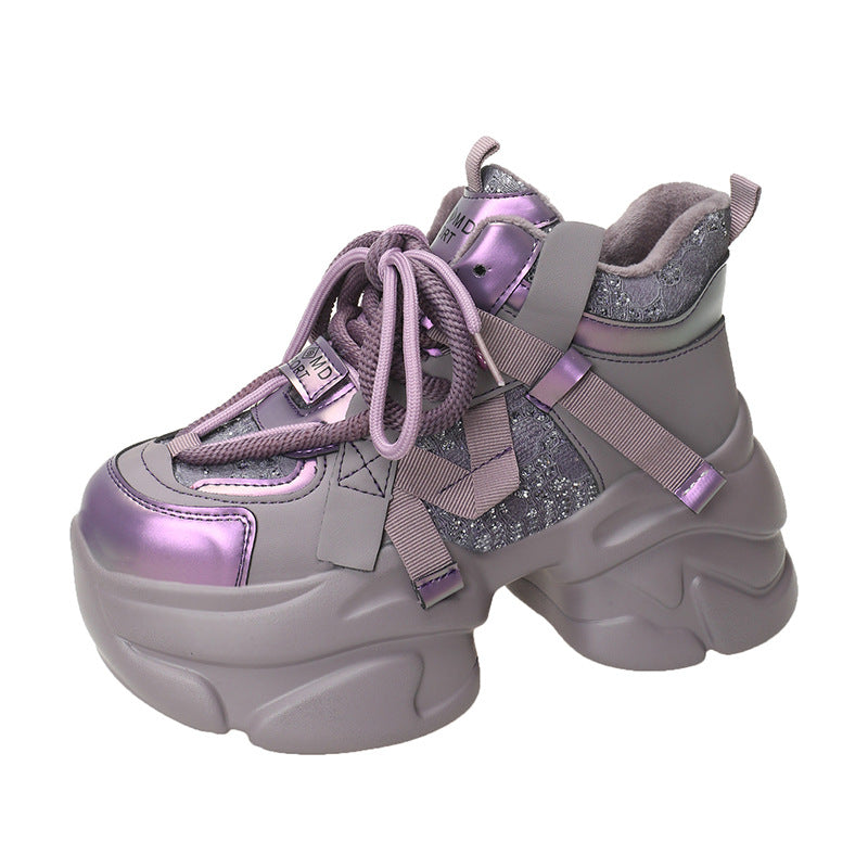 Women's Winter Fleece-lined Polyurethane Platform Dad Height Women's Sports Shoes