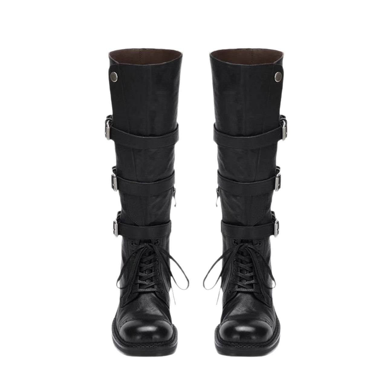 Women's High Motorcycle Genuine Strap Handsome Retro Heels