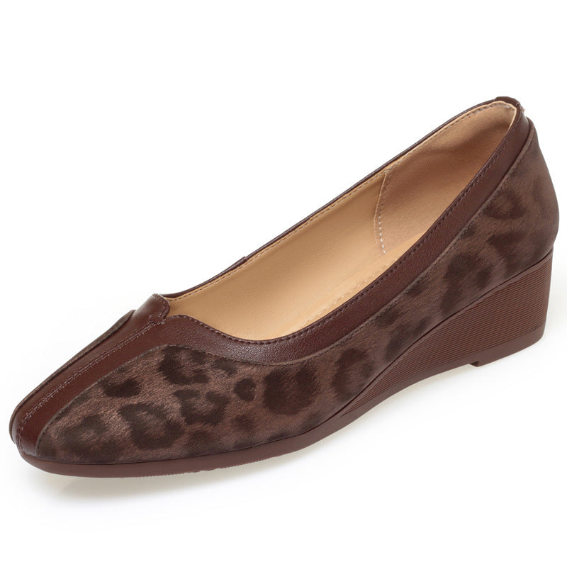 Women's Genuine Pumps Leopard Print Low-cut Soft Mom Women's Fashion Shoes