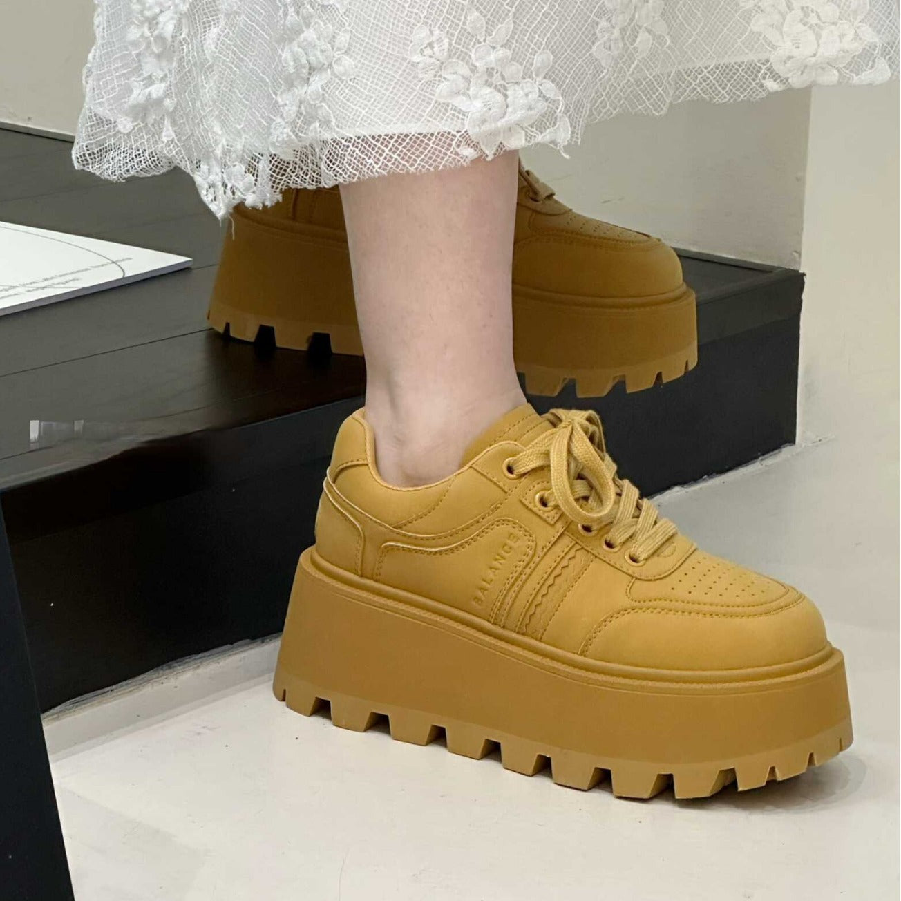 Black White Thick Sole Height Increasing Women's Casual Shoes
