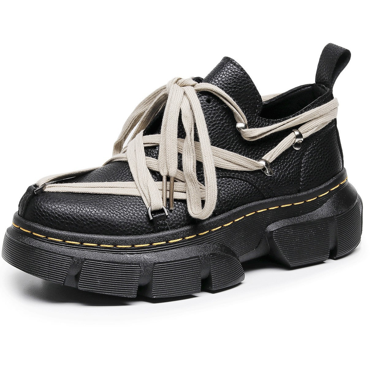 Trendy Genuine Black Pentagram Platform Pumps Leather Shoes