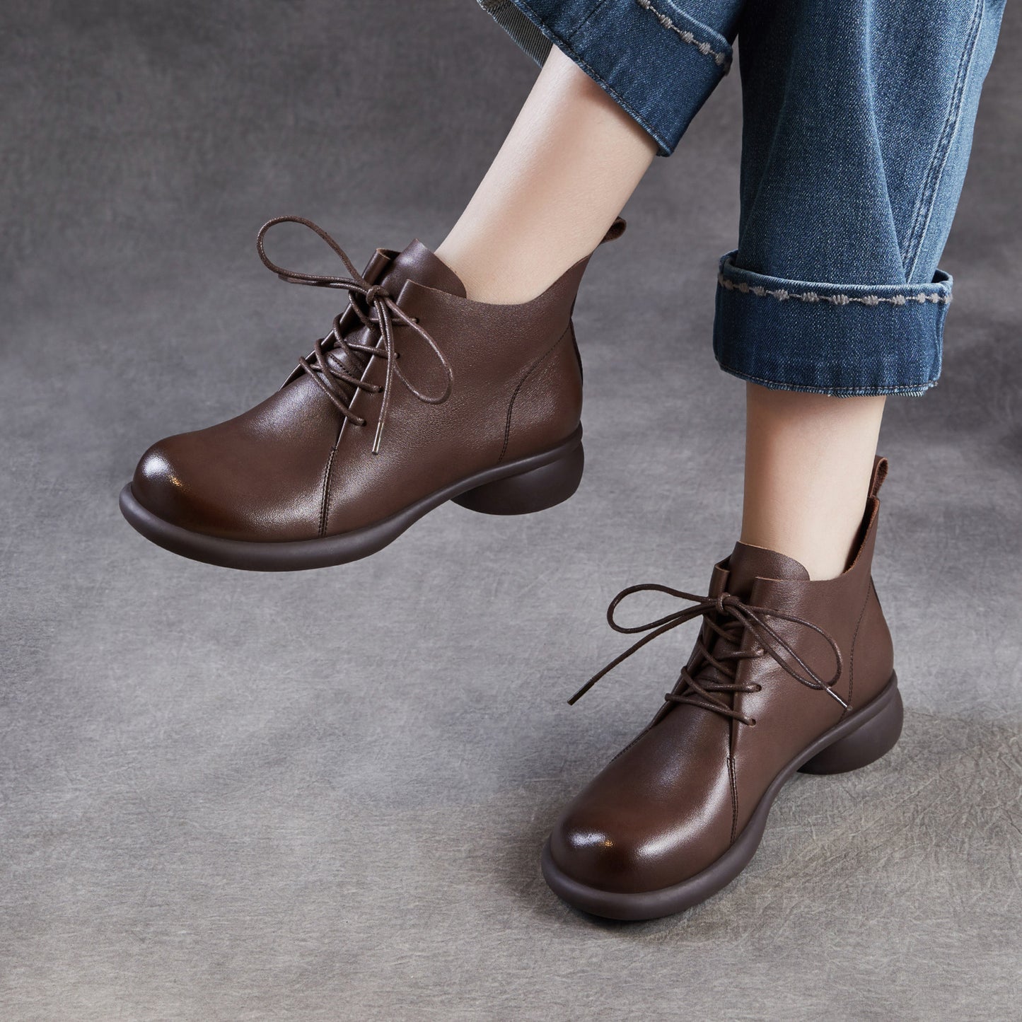Women's Genuine Thin Martin First Layer Cowhide Soft Bottom Comfortable Mother Women's Leather Boots