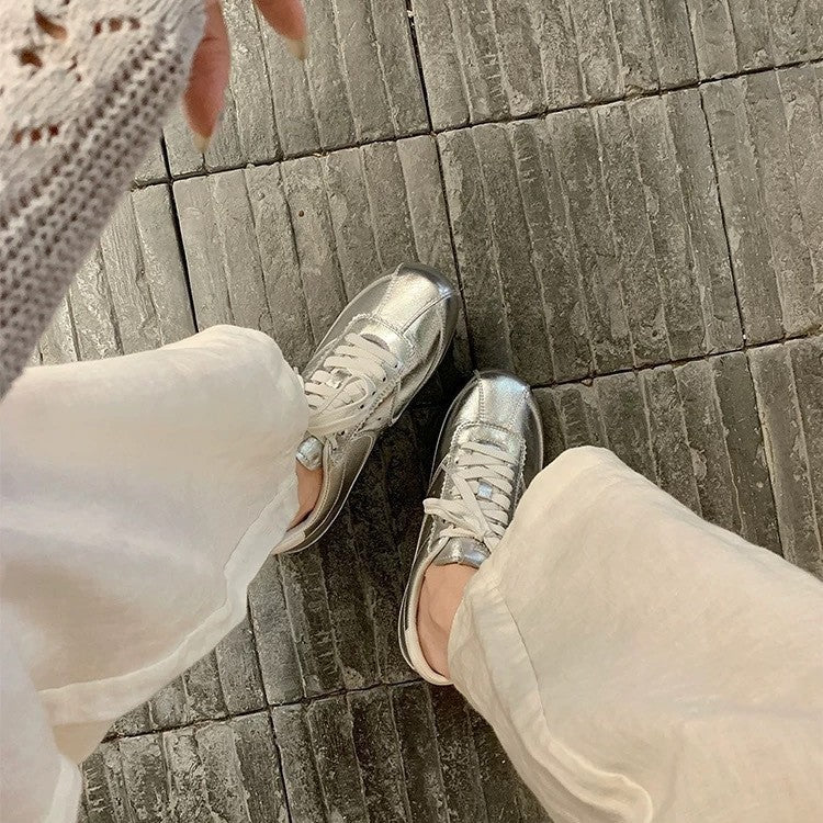 Women's Linen German Training Lace Up Flat Cortez Sneakers