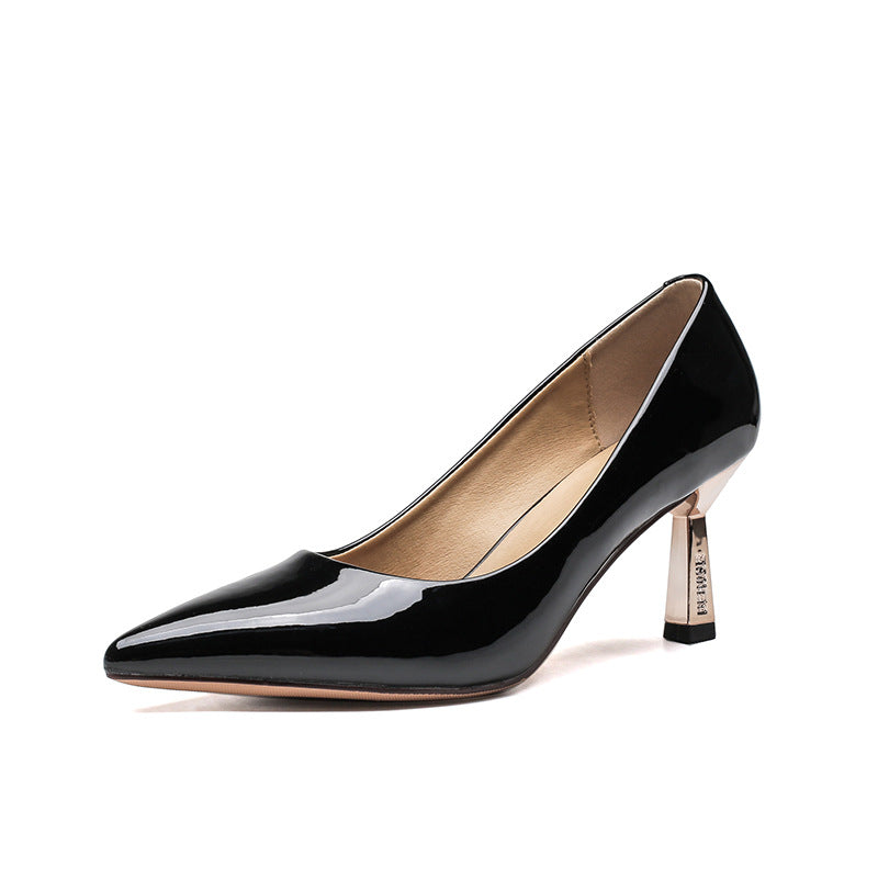 Women's French Elegance Olive Yellow Pointed High Spring Patent Commuter Stiletto Women's Fashion Shoes