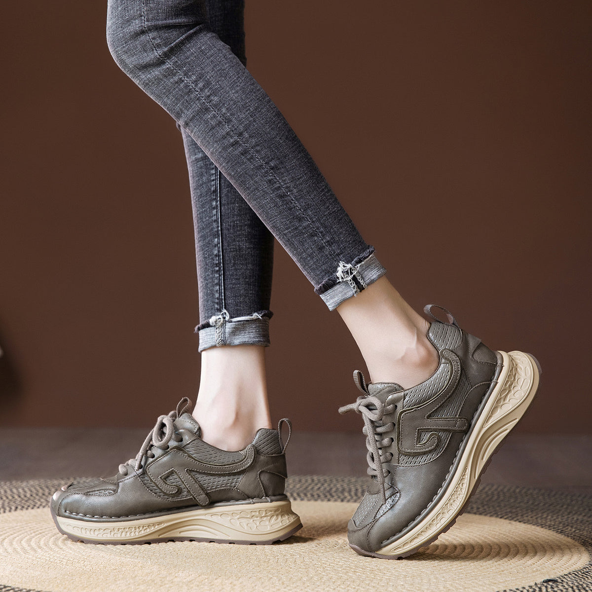 Women's Platform Dad Autumn Fashion Retro Lace Up Comfortable Lightweight Women's Sports Shoes